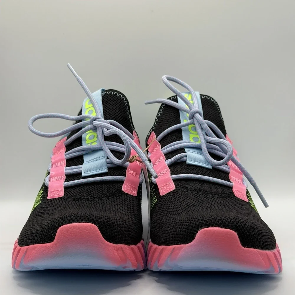 Adidas Kaptir Flow K Athletic Shoes Core Black Pink Yellow Sz 7 JQ7348 New